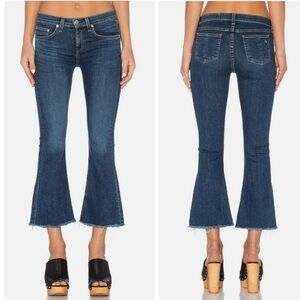 Rag & Bone Flare Jeans Raw Frayed Hems Cropped Stretch Paz Medium Wash Size 26
